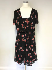 JACQUES VERT BLACK & RED FLORAL PRINT OCCASION DRESS SIZE 14