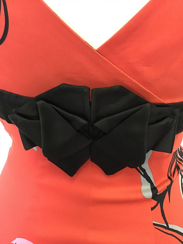 KAREN MILLEN RED FLORAL PRINT PENCIL DRESS SIZE 8