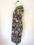 CATH KIDSTON GREEN & PINK FLORAL PRINT SHORT SLEEVE COTTON DRESS SIZE 12