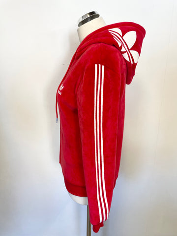 BRAND NEW ADIDAS RED VELOUR ZIP UP HOODED TRACK SUIT SIZE 10/12
