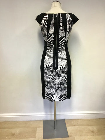 KAREN MILLEN BLACK & WHITE PRINT PENCIL DRESS SIZE 10