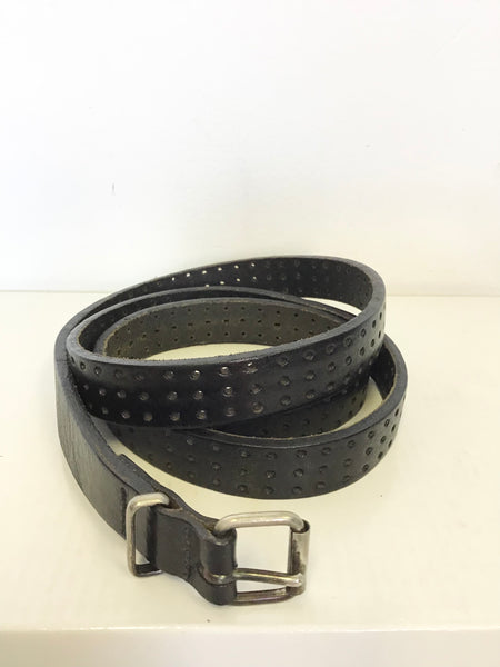 ALL SAINTS BLACK LEATHER NARROW HOLE PUNCHED BELT SIZE M/L