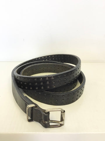 ALL SAINTS BLACK LEATHER NARROW HOLE PUNCHED BELT SIZE M/L