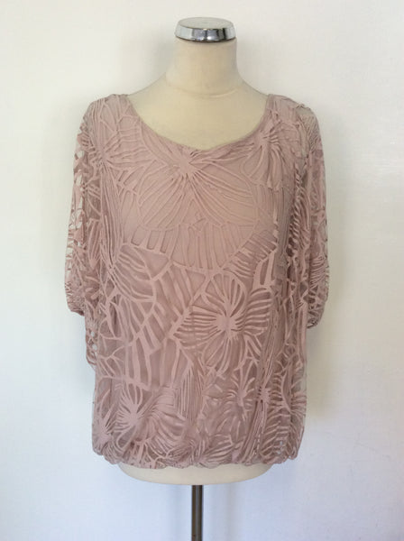 PHASE EIGHT PALE PINK SEMI SHEER PRINT OVERLAY TOP SIZE 10