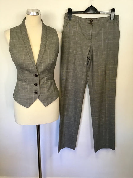 BRAND NEW TED BAKER GREY PRINCE OF WALES CHECK WAISTCOAT & TROUSER SUIT SIZE 1 UK 10