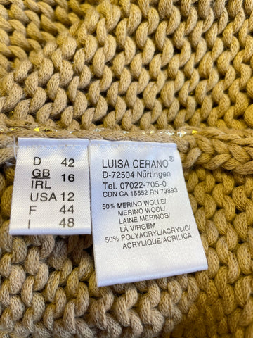 LUISA CERANO GOLD MERINO WOOL BLEND LONG SLEEVE JUMPER SIZE 16