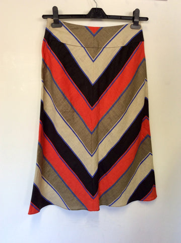 HOBBS MULTI COLOURED STRIPED LINEN A LINE SKIRT SIZE 8
