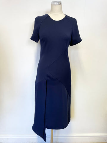 WHISTLES NAVY BLUE SHORT SLEEVE ASYMETRIC TRIMS OCCASION DRESS SIZE 10