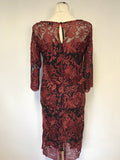 PER UNA BLACK & DARK RED LACE 3/4 SLEEVE SPECIAL OCCASION DRESS SIZE 10