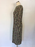 FENN WRIGHT MANSON MULTI COLOURED PRINT 3/4 SLEEVE DRESS SIZE 16
