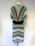 KAREN MILLEN FINE KNIT STRIPE SHORT SLEEVE DRESS SIZE 3 UK 12