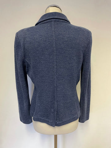 WHISTLES BLUE FITTED COTTON BLEND JACKET SIZE 10