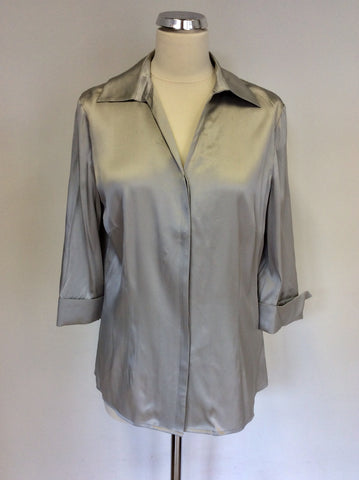 HOBBS SILVER GREY SILK BLOUSE SIZE 16