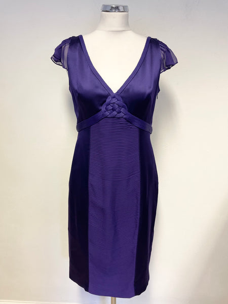 KAREN MILLEN PURPLE BRAID TRIMMED SILK PENCIL DRESS SIZE 12