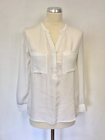 WHISTLES WHITE SILK COLLARLESS BLOUSE SIZE 10