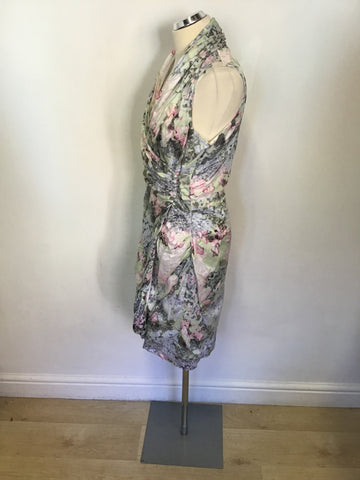 MINT VELVET PASTEL FLORAL PRINT WRAP ACROSS COTTON DRESS SIZE 14