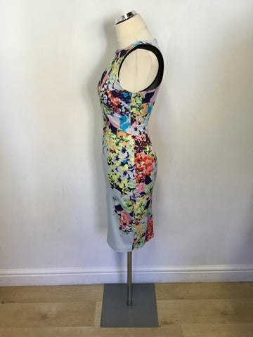 KAREN MILLEN PALE BLUE FLORAL PRINT PENCIL DRESS SIZE 8