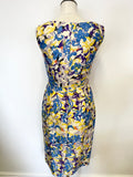 LK BENNETT MULTI COLOURED FLORAL PRINT CUT OUT NECKLINE SLEEVELESS PENCIL DRESS SIZE 8