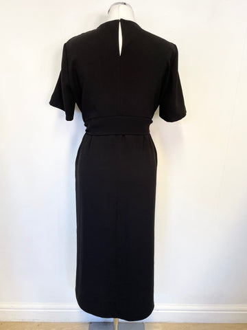 ZARA WOMAN BLACK SHORT SLEEVE TIE BELT MIDI DRESS SIZE M