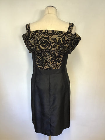 MICHEL AMBERS BLACK & GOLD JACQUARD FLORAL PRINT DRESS & BOLERO JACKET SIZE 12