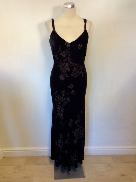 BRAND NEW PHASE EIGHT BLACK VELVET & BROWN BEADED FLORAL PRINT LONG EVENING DRESS SIZE 12