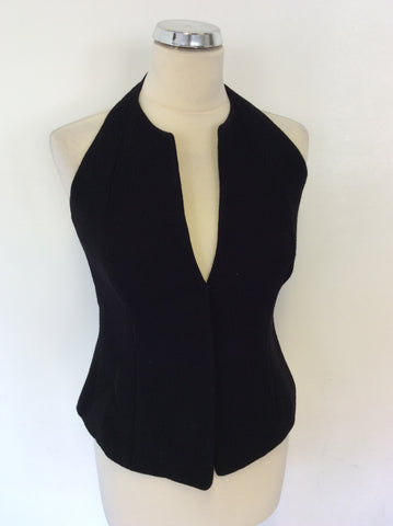 DONNA KARAN BLACK WOOL HALTERNECK WAISTCOAT TOP SIZE 10