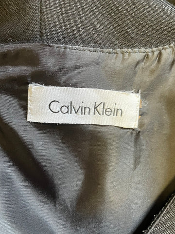 CALVIN KLEIN BLACK LINEN BLEND SLEEVELESS BELTED FIT & FLARE DRESS SIZE 14