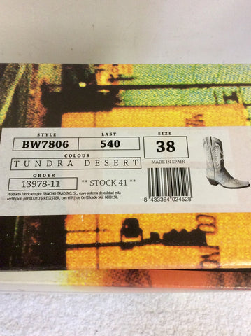 SANCHO TUNDRA DESERT,BEIGE & WHITE LEATHER COWBOY BOOTS SIZE 5/38