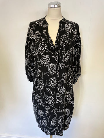 WHISTLES BLACK & WHITE FLORAL PRINT HALF SLEEVE  RELAXED FIT SHIFT DRESS SIZE M