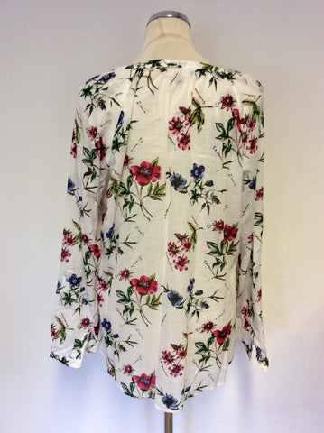 LAURA ASHLEY WHITE & MULTI COLOURED FLORAL COTTON BLOUSE SIZE 16