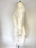 STEVIE MAY WHITE COTTON & LINEN LACE TRIM 3/4 SLEEVE TIERED MINI DRESS SIZE M