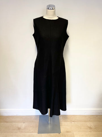 HOBBS BLACK WOOL BLEND SLEEVELESS FIT & FLARE MIDI DRESS SIZE 14