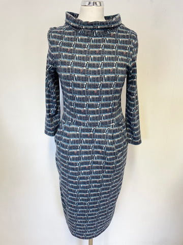 SEASALT CORNWALLBLUE PRINT THE CLEATS STRETCH JERSEY 3/4 SLEEVE DRESS SIZE 10