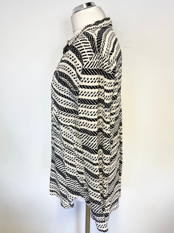 WHISTLES IVORY & BLACK PRINT COLLARED LONG SLEEVED BLOUSE SIZE 12