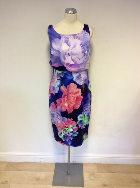 COAST MULTI COLOURED FLORAL PRINT PENCIL DRESS SIZE 16