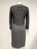 JAEGER GREY WITH BLACK TWEED DETAIL 3/4 SLEEVE SHIFT DRESS SIZE 8