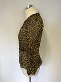 JAEGER BROWN & CAMEL ANIMAL PRINT SILK BLOUSE SIZE 10