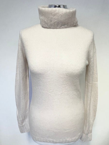 JIGSAW CREAM WOOL & CASHMERE BLEND POLO NECK JUMPER SIZE L