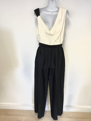 REISS JAMILIA BLACK & IVORY SILK TOP TUXEDO JUMPSUIT SIZE 14