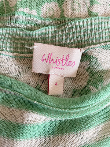 WHISTLES GREEN & CREAM FLORAL & STRIPE PRINT CARDIGAN WITH INNER TOP SIZE 4 UK L