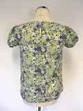 WHISTLES BLUE,WHITE & GREEN FLORAL PRINT COTTON SHORT SLEEVE TOP SIZE 8