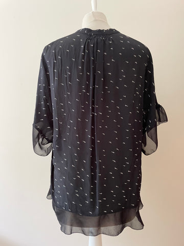 JIGSAW BLACK & WHITE PRINT SILK FLOATY SHORT SLEEVE TOP SIZE 12