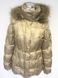 BETTY BARCLAY PALE GOLD 100% DOWN FILLED PADDED JACKET WITH RACOON FUR TRIM HOOD SIZE 8