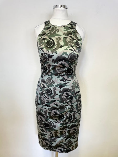VERSACE COLLECTION GREEN,SILVER & BLACK SATIN SLEEVELESS PENCIL DRESS SIZE 40 U8