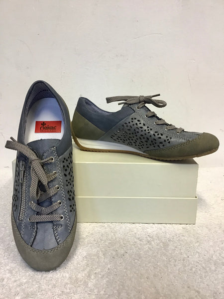BRAND NEW RIEKER BLUE & GREY LACE UP TRAINERS SIZE 5/38