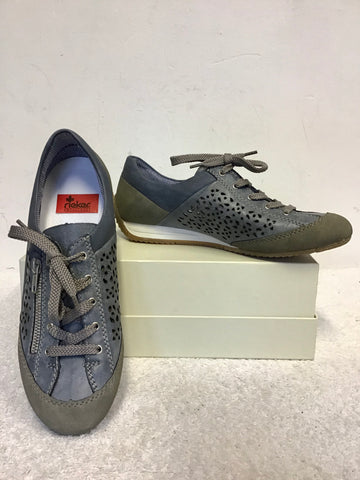 BRAND NEW RIEKER BLUE & GREY LACE UP TRAINERS SIZE 5/38