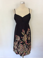 TED BAKER BLACK,PINK & BEIGE PRINT SILK DRESS SIZE 4 UK 14