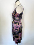LK BENNETT PURPLE MIX FLORAL PRINT SLEEVELESS PENCIL DRESS SIZE 10