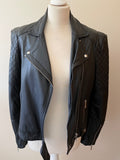 WHISTLES BLACK LEATHER ZIP UP BIKER JACKET SIZE 14 BUT FIT UK 12