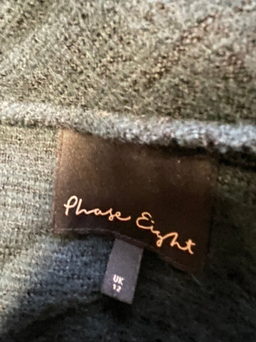 PHASE EIGHT TEAL WOOL BLEND GREEN COLLARED WRAP ACROSS UNLINED COAT SIZE 12